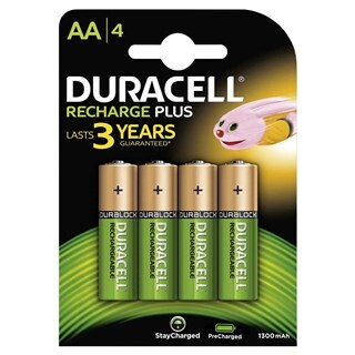 Image of Duracell Recharge Plus AA-batterijen, verpakking van 4
