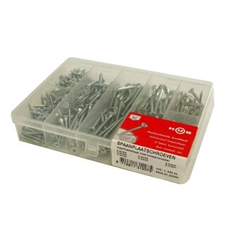 Image of Assortimentsdoos spaanplaatschroeven RVS platkop 330 stuks 7-vaks