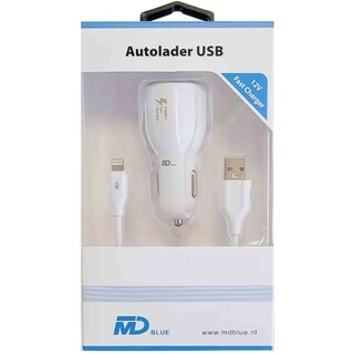 Image of MD BLUE Autolader Duo 3,1A Wit + 1 meter 8pin Sync en Laadkabel