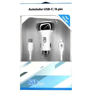 Image of MD BLUE Autolader Duo Type C 20W Wit + 1 meter USB-C / 8pin