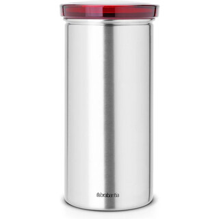 Image of Brabantia Voorraadbus voor 18 Koffie- en Theepads - Matt Steel Fingerprint Proof / Rode deksel