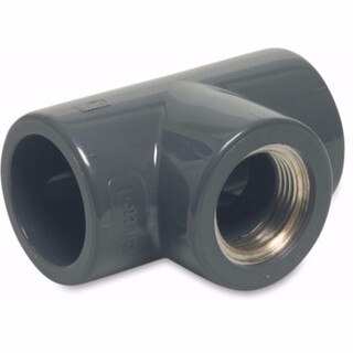 Image of Mega T-stuk 90° PVC-U/messing 32 mm x 1/2" x 32 mm lijmmof x binnendraad x lijmmof 16bar grijs