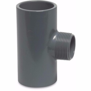 Image of Mega T-stuk 90° PVC-U 20 mm x 3/4" x 20 mm lijmmof x buitendraad x lijmmof 10bar grijs