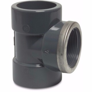 Image of Mega T-stuk 90° PVC-U 32 mm x 1" x 32 mm lijmmof x binnendraad x lijmmof 16bar grijs type versterkt