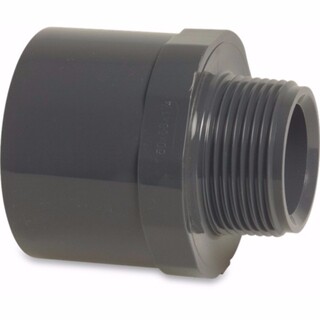 Image of Mega Puntstuk met stootrand PVC-U 32 mm x 1 1/4" lijm spie x buitendraad 10bar grijs