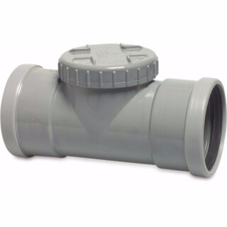 Image of Inspectie T-stuk PVC-U 110 mm  SN4 manchet DN100 grijs KOMO/BENOR