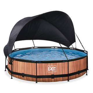 Image of EXIT Opzetzwembad Wood Bruin Met Schaduwdoek Rond - Ø 360 x 76 cm