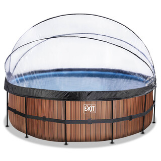 Image of EXIT Opzetzwembad Wood Bruin Met Overkapping Rond - Ø 450 x 122 cm