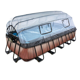 Image of EXIT Opzetzwembad Wood Bruin Met Overkapping en Warmtepomp Rechthoek - 540 x 250 x 100 cm