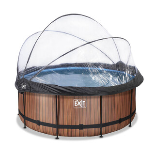 Image of EXIT Opzetzwembad Wood Bruin Met Overkapping en Warmtepomp Rond - Ø 360 x 122 cm