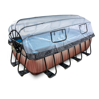 Image of EXIT Opzetzwembad Wood Bruin Met Overkapping en Warmtepomp Rechthoek - 400 x 200 x 122 cm