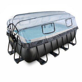 Image of EXIT Opzetzwembad Black Leather Met Overkapping en Warmtepomp Rechthoek - 400 x 200 x 122 cm
