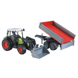 Image of Bruder 02112 - Claas Nectis 267 F Tractor Met Voorlader en Trailer 1:16