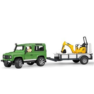 Image of Bruder 02593 - Land Rover Defender met Aanhanger en Graafmachine 1:16