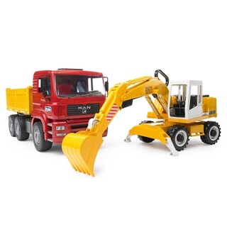 Image of Bruder 02751 - MAN TGA Kiepauto met Liebherr Kraan 1:16