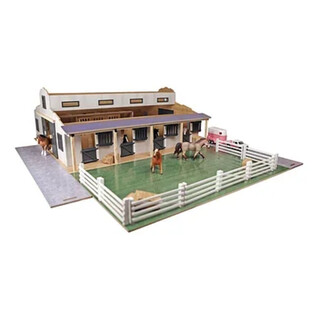 Image of Kids Globe Paardenstal Met 7 Boxen En Weiland 1:24 75x69x32cm