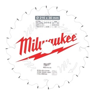 Image of Milwaukee Cirkelzaagblad hout 216 x 30 x 2,4 ATB 24T -5°