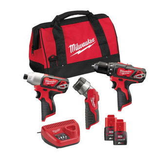 Image of Milwaukee M12  powerpack (M12 BDD, M12 BID, C12 T, 2 x 2,0 Ah accu, 30 min. lader, contractor bag)