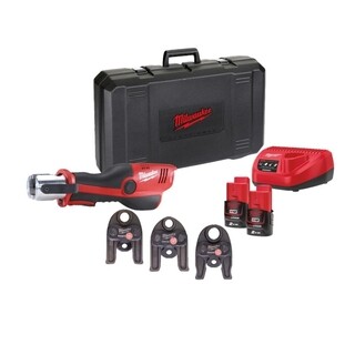 Image of Milwaukee M12 Hydraulische Subcompactperstool Persbek TH 16/20/26 Set In Koffer - Incl Lader & Accu's 12V 2.0Ah (2×)