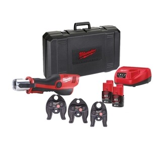 Image of Milwaukee M12 Hydraulische Subcompactperstool Persbek U 16/20/25 Set In Koffer - Incl Lader & Accu's 12V 2.0Ah (2×)