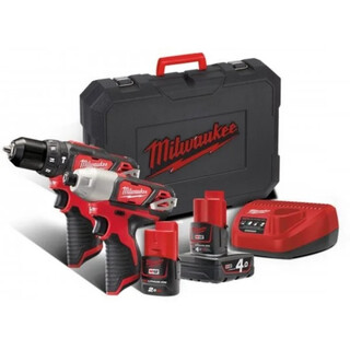 Image of Milwaukee M12  powerpack (M12 BPD, M12 BID , 1 x 2,0 & 1x 4,0 Ah accu, lader, transportkoffer)