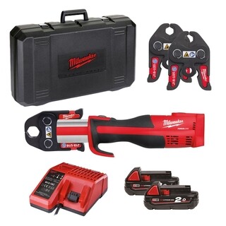 Image of Milwaukee M18 FORCE LOGIC Compact Koolborstelloos Persgereedschap Persbek U 16/20/25 Set In Koffer - Incl Lader & Accu's 18V 2.0Ah (2×)