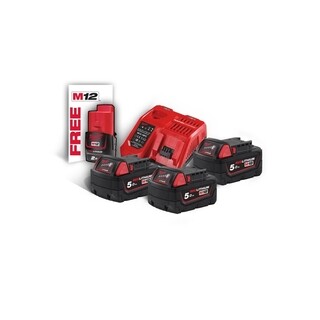 Image of Milwaukee M18 NRG Oplaad Set - Incl Lader & Accu's 18V 5.0Ah (3×)