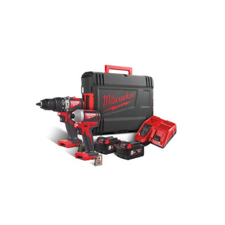 Image of Milwaukee M18 koolborstelloze powerpack (M18 BLPD2, M18 BLID2, 2x 5.0 Ah accu, HD Box)