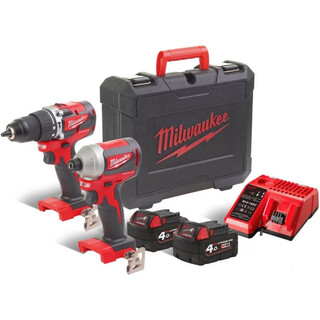 Image of Milwaukee M18 compacte koolborstelloze powerpack (M18 CBLID, M18 CBLPD, 2xM18B4 accu, M12-18C lader, transportkoffer)