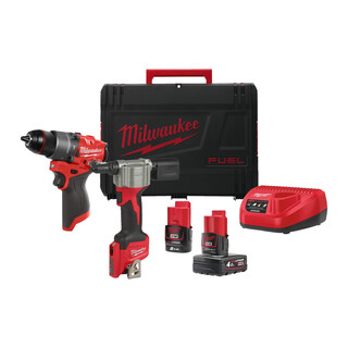 Image of Milwaukee M12 FPP2D2 Powerpack (M12 FPD2, M12 BPRT, 1 x M12 B2 accu, 1 x M12 B4 accu, 1 x C12C lader, 1 x HD Box)