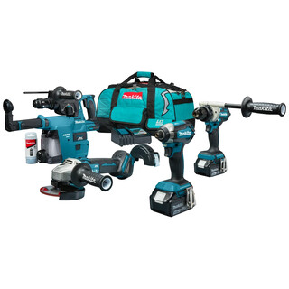 Image of Makita LXT 18 V Combiset Voor Allround Tot Zwaar Boor-, Schroef-, En Slijpwerk (Incl. 2x 50 Ah Accu, Verwisselbare Boorkop, Stofafzuigunit (DX07) HEPA Fijnstoffilter In Tas)