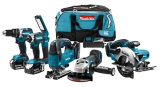 Image of Makita 18 V Combiset (Klop)Boren, (Slag)Schroeven, Zagen En Slijpen DLX6082T