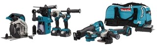 Image of Makita 18 V Combiset voor (slag)schroeven, (klop)boren, slijpen en zagen en met multitool DLX7020TX1