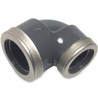 Image of Mega Knie 90gr PVC-U 3/4 inch x 1/2 inch binnendraad 10bar grijs type versterkt