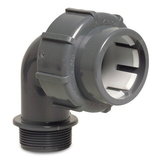 Image of FlexFit Knie 90° PVC-U 50 mm x 1 1/2" knel x buitendraad grijs