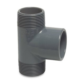 Image of VDL T-stuk 90° PVC-U 1" x 32 mm x 1" buitendraad x lijmmof x buitendraad 10bar grijs