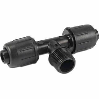 Image of T-stuk 90° PP, 16 MM x 3/4", Lock x Buitendraad, 4 Bar, Zwart, Quick join