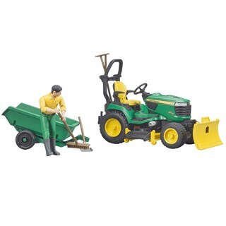 Image of Bruder 62104 - John Deere Zitmaaier Met Aanhanger En Tuinman