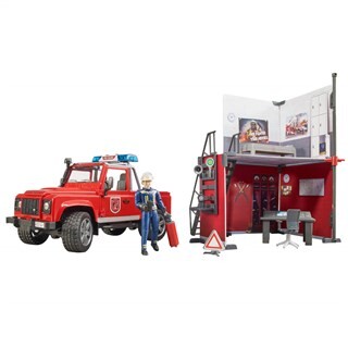 Image of Bruder 627010 - Brandweerkazerne Met Land Rover Defender 1:16