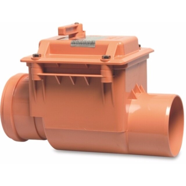 Product image 1 of Terugslagklep PVC-U 125 mm  SN4 manchet x spie roodbruin KOMO/BENOR