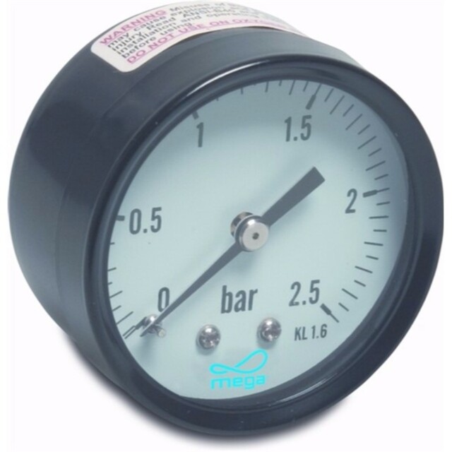 Product image 1 of Mega Manometer 40 mm buitendraad 0 - 10bar zwart type droog achteraansluiting 1/8 inch