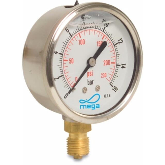 Product image 1 of Mega Manometer 63 mm buitendraad 0 - 10bar type glycerine gevuld onderaansluiting 1/4 inch