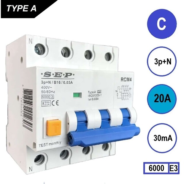 Product image 1 of Aardlekautomaat 20A 3P+N 4 mod C kar 30mA