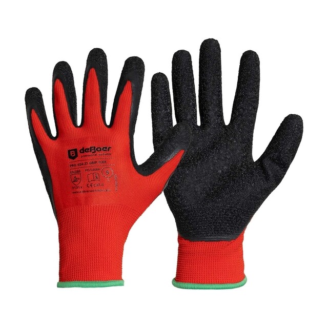 Product image 1 of De Boer Werkhandschoenen Pro Grip Flex 624-27 PE / Latex Zwart/Rood - maat XXL/11