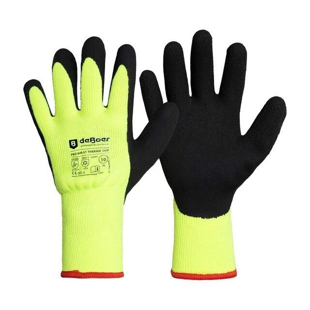 Product image 1 of De Boer Werkhandschoenen Pro Thermo Grip 648-51 Latex Fluor Geel - maat XXL