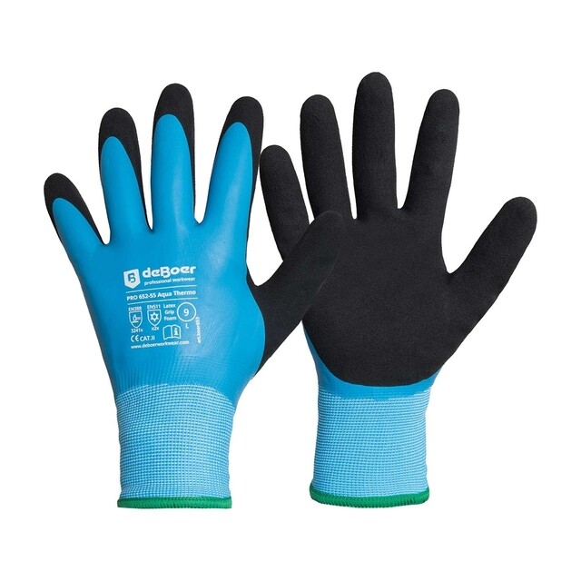 Product image 1 of De Boer Werkhandschoenen Pro Aqua Thermo Grip 652-55 Latex Blauw - maat XXL