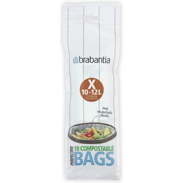 Product image 1 of Brabantia PerfectFit Vuilniszakken - 100% Composteerbaar - Biologisch Afbreekbaar - 10/12 l - Code X - 10 stuks
