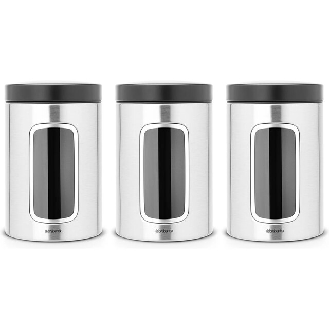 Product image 1 of Brabantia 3 vensterbussen - Matt Black deksel - Matt Steel Fingerprint Proof