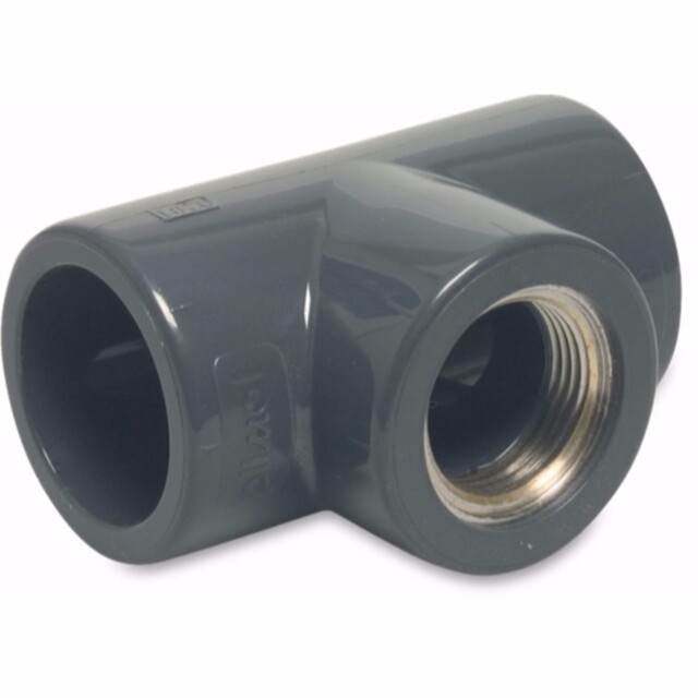 Product image 1 of Mega T-stuk 90° PVC-U/messing 32 mm x 1/2" x 32 mm lijmmof x binnendraad x lijmmof 16bar grijs