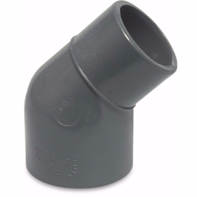 Product image 1 of Mega Knie 45° PVC-U 50/63 mm x 63 mm lijmmof/spie x lijmmof 10bar grijs